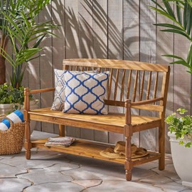Christopher Knight Home 305334 Cody Outdoor Acacia Wood Bench with Shelf, Teak Finish