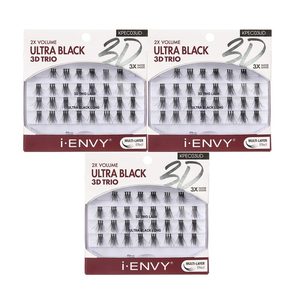 i-ENVY 3D Trio Ultra Black Long Lashes (3 Pack) Double Volume Fluffy Effect 3X Faster Easier Application