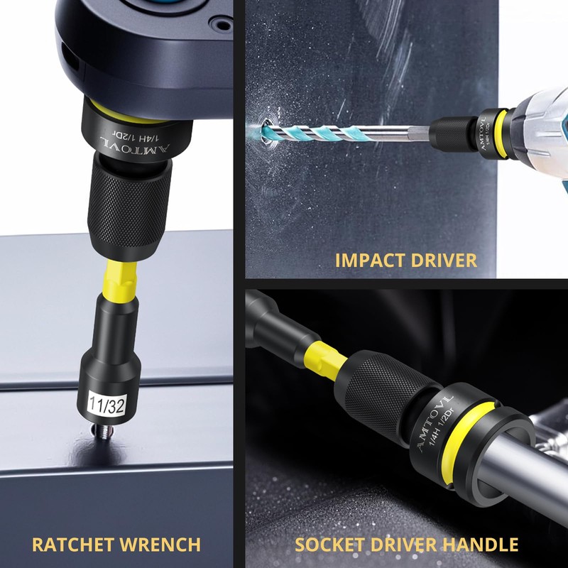 AMTOVL Impact to 1/4 Hex Converter - 1/2 INCH Drive