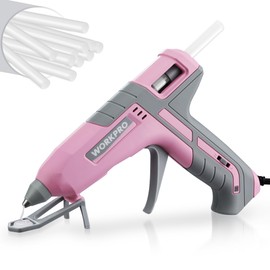 WORKPRO Hot Glue Gun Full Size - 60/100W Dual Temp Glue Gun and Sticks Set with 10 PCS Glue Sticks (7/16") - 90S Fast Preheating Hot Glue Gun for Construction, Crafting, DIY and Repairs - Pink Ribbon