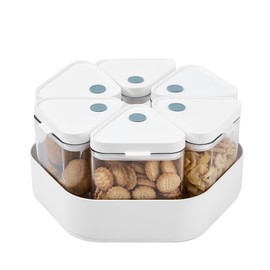 Chef's Path Spinning Container Set - 6 Pieces BPA-Free, Airtight, Clear Storage Bins (450 mL) and White Hexagonal 360° Lazy Susan Organizer for Cabinet, Pantry, Kitchen, and Office Storage Solutions