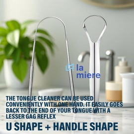 LA MIERE Tongue Scraper (2 Pack), 100% Stainless Steel, Easy to Use Tongue Scraper for Adults, Tongue Cleaner