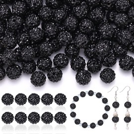 TINKRSTUFF 200pcs 10mm Rhinestone Beads for Crafting, Black Shiny Round Disco Ball Beads Bulk, Sparkle Crystal Clay Bead for Necklace Bracelet Earring Making and DIY Decoration
