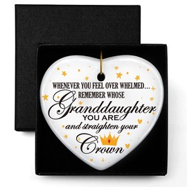 Granddaughter Gifts from Grandma and Grandpa, Remember Whose Granddaughter You are, Ornament Keepsake Sign Heart Plaque Gift for Granddaughter, Birthday Graduation for Granddaughter