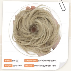 Silk-co Doughnut Shape Hair Buns Hair Piece Hair Scrunchies for Girls Thick Hair Extension Bun Messy Ponytail Extensions Updo Chignon 55g-1Pcs #Ash Blonde Mix Bleach Blonde