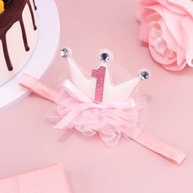 Vovii 1st Birthday Princess Crown for Baby Girls, Pink First Mini Baby Tiara One Birthday Crown Headband for 1st Birthday Girl Decorations Outfit Decor Photo Props Party Supplies