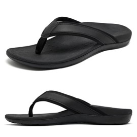MEGNYA Mens Arch Support Orthotic Toe Post, Lightweight Outdoor House Flip flops for Foot Pain Recovery, Durable Casual Flip-Flops for Vacation Beach Black Size 8