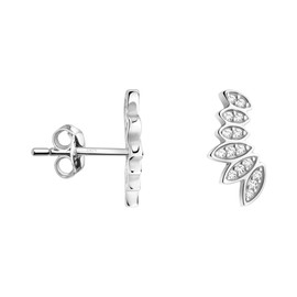 SOFIA MILANI - Women's Earrings 925 Silver with Zirconia Stone - Leaf Branch Stud Earrings, Sterling Silver, Cubic Zirconia