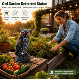 Solar Owl Bird Deterrent with Motion-Activated Sound & Flashing Eyes for Yards, Gardens, Farms & Orchards – Helps Protect Outdoor Areas