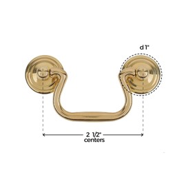 Plain Cast Brass Swan Neck Drawer Bail Pull | Centers: 2 1/2" | Handle for Antique Cabinet Door, Dresser Drawer, Desk | Reproduction Furniture Hardware | UA-870-PCB