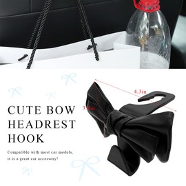 DXNQ 2 PCS Car Seat Headrest Hook, Cute Bow Purse and Bag Holder Hanger Storage Hooks for Car Seat, Vehicle Backseat Organizer Hooks for Handbag Grocery Bag Cloths, Car Accessories (Black)