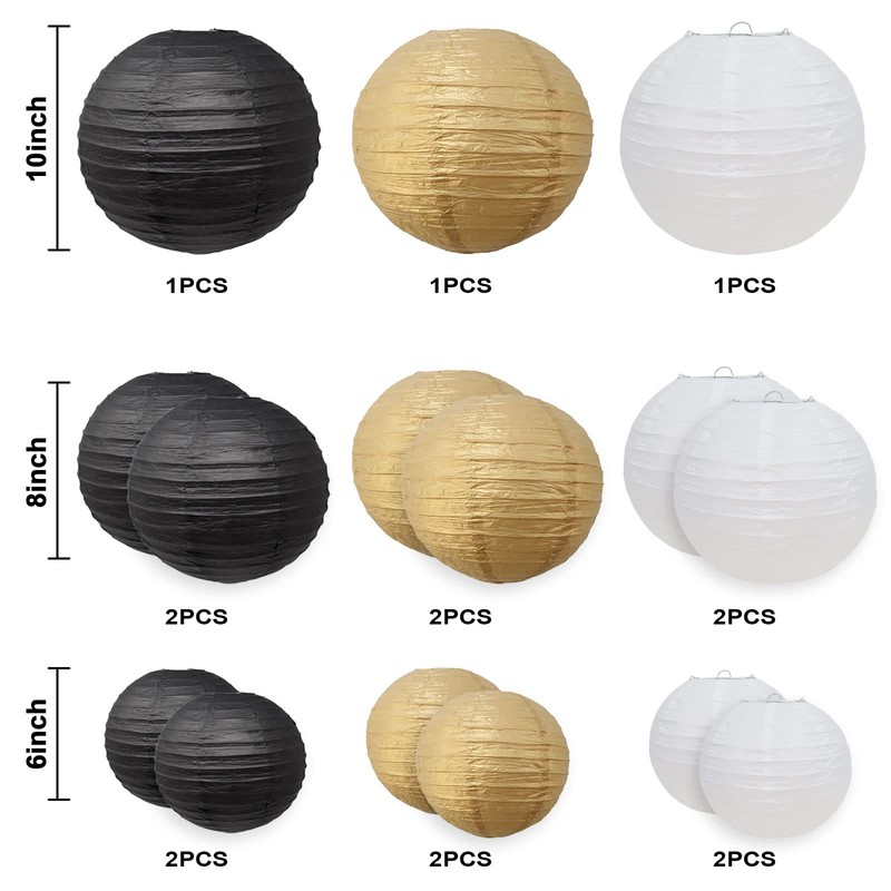 Pack of 15 Paper Lanterns, Round Lampshade, Paper Lantern, Colourful
