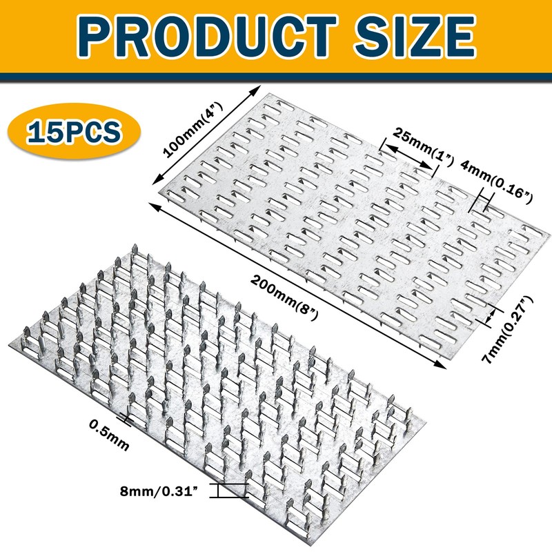 Shimeyao 15 Pcs 4x8 Inch Pronged Truss Mending Plates Galvanized