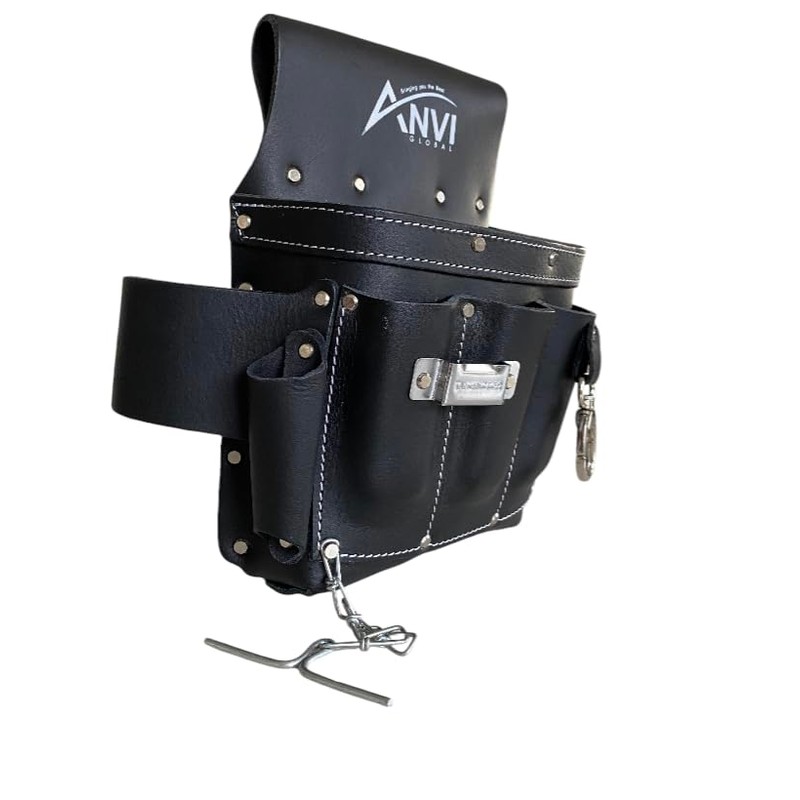 ANVI GLOBAL Electrician's Pouch | Tan Leather Electrician Tool Pouch