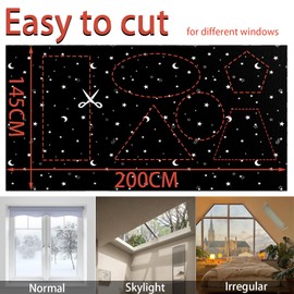 MOLHEM Portable Blackout Blinds 145 * 200CM,100% Blackout Blind Curtain for Window, Stick On Window No Drill Blackout Blinds,Cut to Any Size, Nursery Black Out Blinds for Baby(Black+Star)