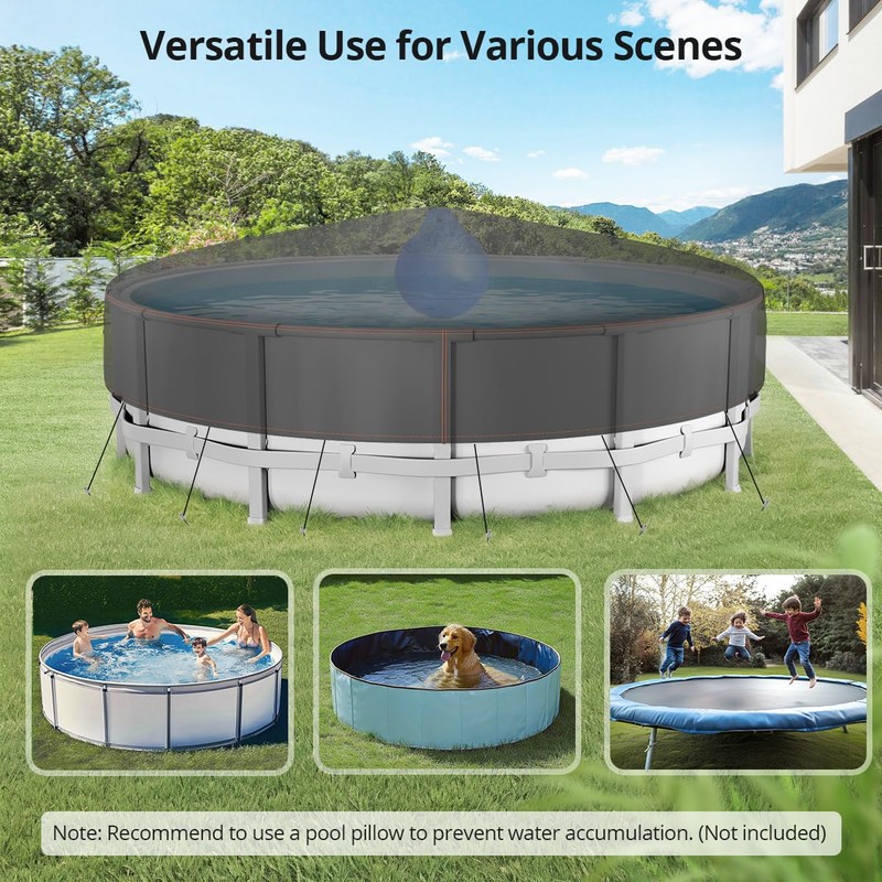 Binecer 24 Ft Round Pool Cover with Reflective Strips, Swimming