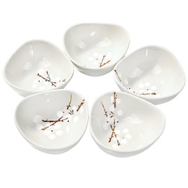 Japanese Dipping Sauce Bowls Set of 5, White Ceramic Sushi Dish Porcelain Dipping Cups