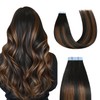 Sunya Tape in Hair Extensions Human Hair Balayage Natural Black to Chestnut Brown 16 Inch 40g/pack 20pcs Straight Seamless Skin Weft #P1B/6/T1B Tape in Hair Extensions