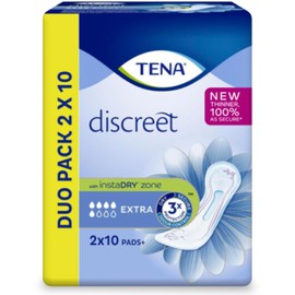 Tena Lady Extra Discreet Pads 2X 10 Pack Bundle with Fancy Labels Period Tracker | Superior Absorbency, Odor Control, and Comfortable Fit for Women