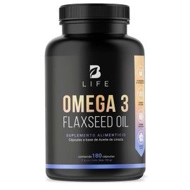 Aceite de Linaza Puro Omega 3 180 Cápsulas. Ingredientes naturales: Ácido Alfa Linolénico. Omega 3 Flaxseed Oil B Life.