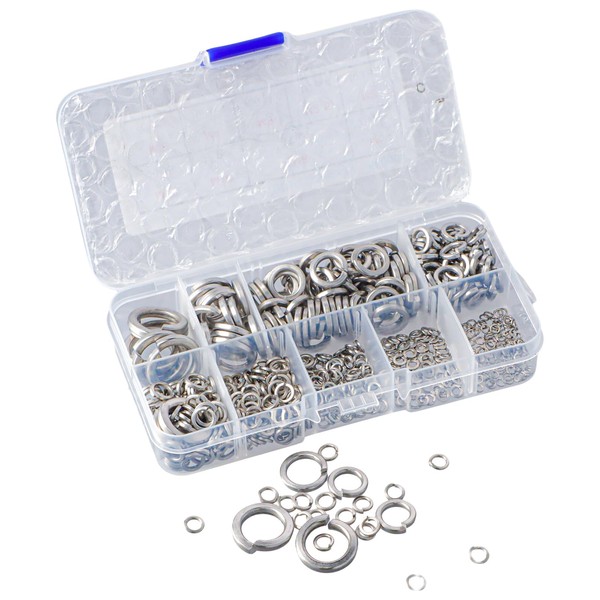 Stainless Steel Spring Washers Set, 600 Pieces Locking Rings Spiral