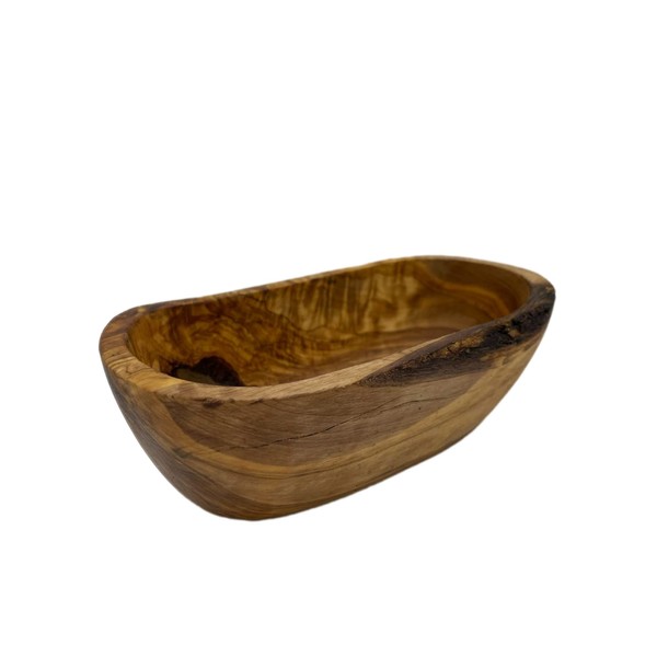Jabonera rústica grande 14-16 cm con ranura de madera de olivo pura, cuenco decorativo