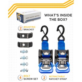 Strapinno 2PCS Retractable Ratchet Straps (1 7/8 in x 4 ft) Heavy Duty Transom Tie Downs for Boat, PWC Trailer - Extra Mounting Brackets & Bolt Set,Safety Latch S-Hook,Break Strength 2,600LBS/1,180KG