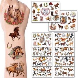 Horse Tattoos 10 Sheets, Horse Gifts for Girls from 5 6 7 8 9 10 11 12 Years, Children's Tattoos Party Bag Children's Birthday, Horse Costume, First Day of School Gift, School Cone Filling, First Day of School Decoration