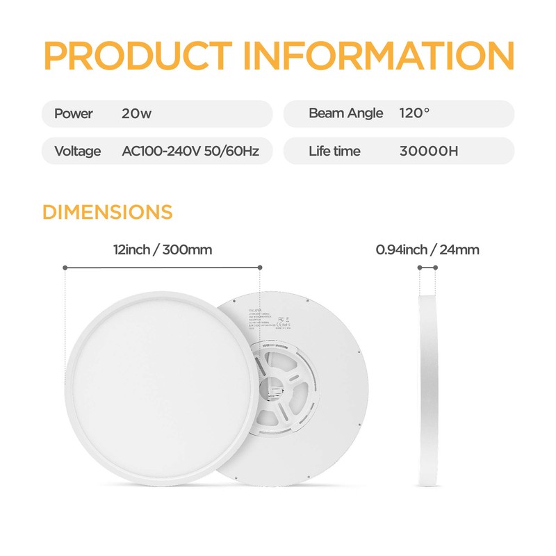 TALOYA 2 Pack 12 Inch LED Flush Mount Ceiling Light