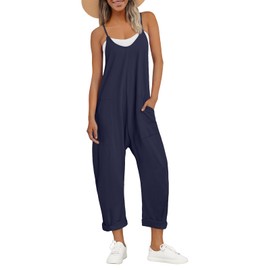 AUTOMET Jumpsuits for Women Casual Summer Outfits Rompers Comfy Beach Vacation Trendy Overalls Jumpers Fashion Clothes 2025 Navy M