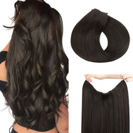 hotbanana Secret Hair Extensions, Real Hair, 40 cm, 95 g, Remy Hair Extensions with Wire, Invisible Secret Wire Extensions, Real Hair, Fish Line Hair Extensions, Dark Brown
