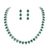 EleQueen Women's Wedding Bridal Silver-Tone Full Prong Cubic Zirconia Teardrop Necklace Dangle Earrings Set for Brides Birdesmaids Emerald Color