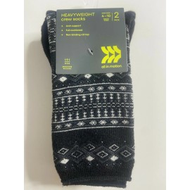 All in Motion Women's Heavy Weight Crew Socks 2pk Black Gray Size 4-10