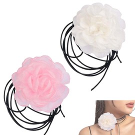 2 choker collar flower necklace flower choker necklace flower chain fabric flower necklaces large rose flower necklace fashionable retro large flower collar tie necklace women neck accessories