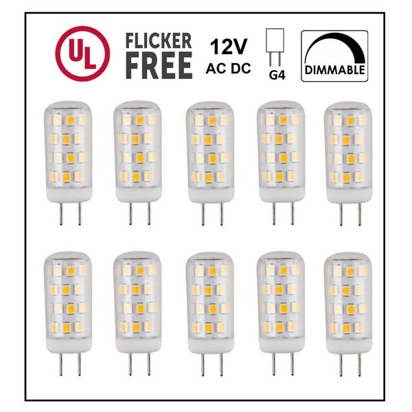 CBconcept UL Listed, G4 LED Light Bulb, 5 Pack, 3 Watt, Dimmable, 330 Lumen, Pure White 6000K, 360 degree Beam Angle, 12 Volt, 35W Equivalent, JC BiPin G4 Halogen Replacement Bulb