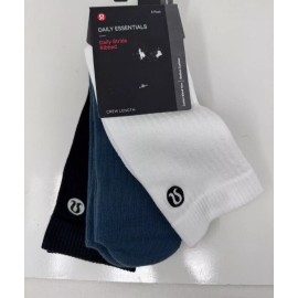 Lululemon Daily Stride Ribbed Crew Sock 3-Pack White Blue Black  Mens XL 12.5-14