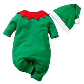 maxToonrain My First Christmas Outfit for Baby Long Sleeve Elf Costume Boys and Girls Sleepwear Toddlers One-Pieces Rompers (Green,9-12 months)