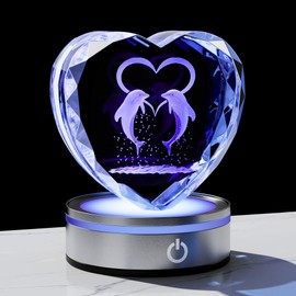 Qianwei Dolphin Gifts for Women 3D Crystal Heart - Laser Dolphin Decor Glass Animals Dolphin Gifts Figurines Statue Stuff for Room Decorations Dolphin Night Light