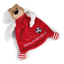 NICI Cuddly Blanket FC Bayern Munich Bear Berni 25 x 25 cm - Cute Cuddle Blanket with Embroidery "Nachwuchstalent", Football Fan Item for Girls, Boys & Babies, 49084, Great Gift Idea, Red