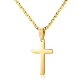 M MOOHAM Dainty Gold Stainless Steel Cross Pendant Necklaces for Men Pendant Chain 16 Inch Gold, Confirmation Christian Religious Baptism Easter Gifts for Teenage Women men
