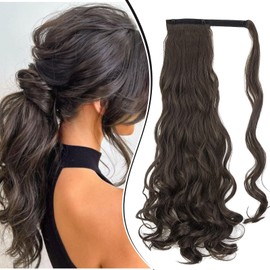 Dcbaboo Ponytail Extension, Ponytail Hairpiece, Braid Extensions, Wavy Long, 60 cm, Wrapped Ponytail Hair Extension, Clip-In Synthetic, Fake Braid, Wavy Hair Extension, Medium Brown
