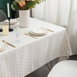 GOLD SAIL Rectangle Table Cloth 60 x 70 Inch - Stain and Wrinkle Resistant Washable Polyester Jacquard Table Cloth - Decorative Fabric Table Cover for Dining Table, Buffet Parties and Camping - Beige