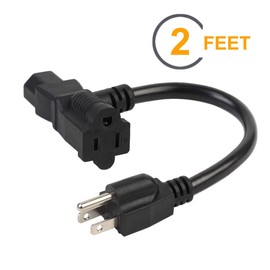 2 Feet/0.6M Nema 5-15P Male to C13/ Nema 5-15R Piggyback Power cord, UL CUL SJT 14AWG 3C, Replacement for Daisy Chain Pro Audio DJ etc