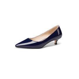 Tanaoen - Zapatos de tacón bajo con punta sólida para mujer, de 1.5 pulgadas, Azul marino, 24.5 cm
