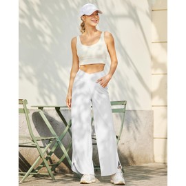 G4Free Loose Relaxed Fit Pants Women Wide Leg Flowy Open Hem Yoga Dance Pants Flowy Crop Pajamas Lightweight Palazzo Culottes(White,M,25")