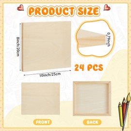 Barydat 10" x 8" 24 Pcs Wood Panels for Painting Unfinished Wood Canvas Board Artist Wall 0.79'' Deep Cradled Wood Canvas Panels for Painting Pouring Arts Craft Painting