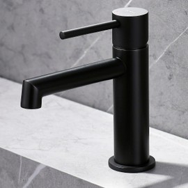 Bathroom Faucet, Indare Single Hole Brass Matte Black Bathroom Faucet with Pop-up Sink Drain Assembly and Faucet Supply Hose