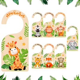 MYTOAU 8Pcs Wooden Baby Closet Dividers, Wooden Nursery Hanger Dividers Cute Wooden Closet Dividers with Animal Patterns,Double-Sided Baby Wardrobe Divider for Baby Clothes Sorting & Nursery Decor