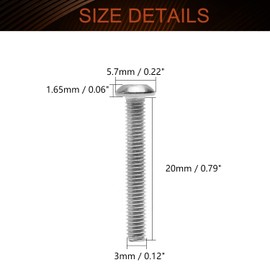 MroMax M3x20mm Hex Socket Head Machine Screws 304 Stainless Steel Inner Hex Socket Round Head Screw Fasteners Furniture Bolts Silver Tone 50Pcs