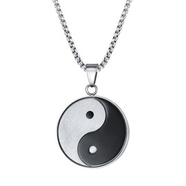 VNOX Stainless Steel Matte Finished Yin Yang Pendant Necklace with Free Chain 24"